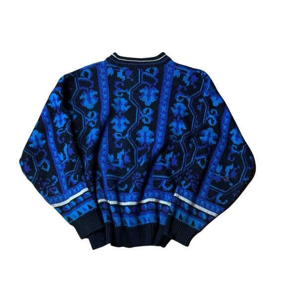 American Vintage 80s 90s Blue Geometric Pattern Oversized Sweater Large - Picture 1 of 3